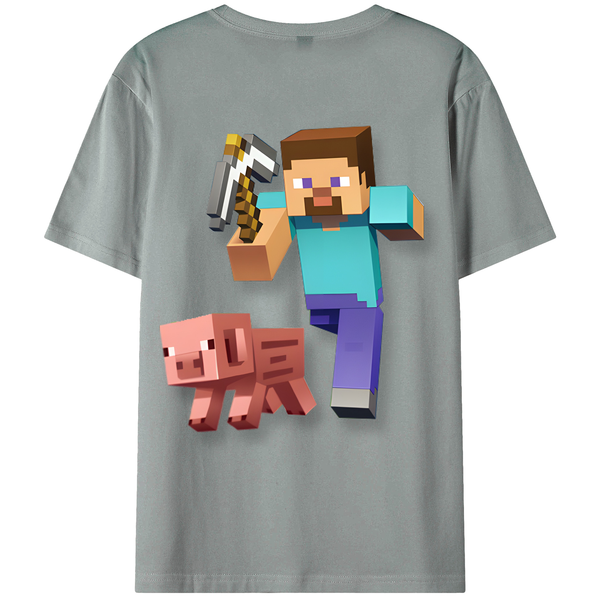 （画像用） マインクラフト ブロックの世界 Minecraft MC Block world 綿100％ メンズ半袖Tシャツ（バックプリント） 通気性
